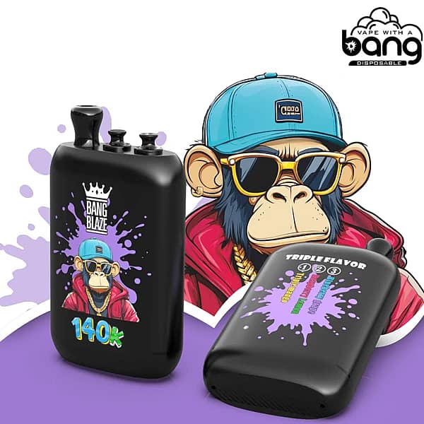 Bang Blaze 140K triple-flavor disposable vape &ndash; Triple Mango, Raspberry Lemon, Blueberry Grape (Dual Mesh, Type-C, 550mAh)