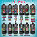 Bang Blaze 200K 12 flavors lineup chart showing all 6-in-1 disposable vape options and flavor combinations