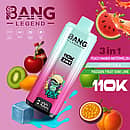 Bang Legend 110K 3-in-1 disposable vape with Peach Mango Watermelon, Cherry Cola, and Passion Fruit Kiwi Lime flavors (110000 puffs)