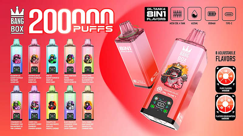 Bang Box 200K Puffs Banner 2048X1148 1 Bang Box 200K 8 In 1 Disposable Vape Banner Featuring The Full Flavor Lineup, 200000 Puffs, Smart Screen Display, Mesh Coil, 850Mah Battery, And Type-C Rechargeable Design