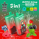 Bang King 100K 3 in 1 disposable vape in Blueberry Mint, Blueberry Raspberry, and Triple Melon flavors with 100000 puffs, Type-C charging, mesh coil, and LED screen display