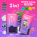 Bang King 100K 3 in 1 disposable vape in Grape Ice, Blueberry Grape, and Cherry Blossom Grape flavors with 100000 puffs, Type-C charging, mesh coil, and LED screen display