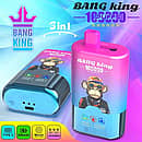 Bang King 100K 3 in 1 disposable vape main picture with 100000 puffs, Type-C charging, 850mAh battery, mesh coil, and LED screen display