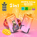 Bang King 100K 3 in 1 disposable vape in Peaches, Mango, and Peach Mango flavors with 100000 puffs, Type-C charging, mesh coil, and LED screen display