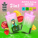 Bang King 100K 3 in 1 disposable vape in Strawberry Mango, Mango Peach, and Mango Peach Watermelon flavors with 100000 puffs, Type-C charging, mesh coil, and LED screen display