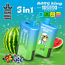 Bang King 100K 3 in 1 disposable vape in Watermelon Bubblegum, Blueberry Bubblegum, and Blueberry Watermelon flavors with 100000 puffs, Type-C charging, mesh coil, and LED screen display