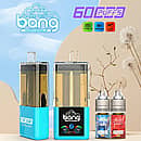 Bang 60K Refillable 2-in-1 dual flavor vape device with 60000 puffs, Type-C charging, and refill bottles for extended use