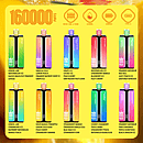 Bang Box 160K disposable vape flavor lineup image with up to 160000 puffs, mesh coil 4 tank design, 4x20ml e-liquid capacity, 650mAh battery, Type-C charging, and multiple fruit, ice, soda, and drink-inspired flavor combinations