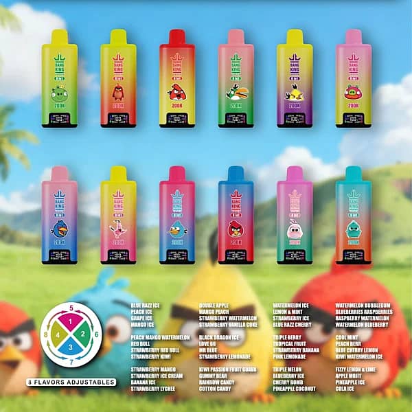 Bang King 200K 8-in-1 adjustable flavors disposable vape &ndash; 12 styles flavor chart