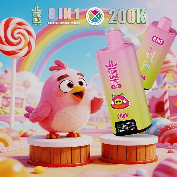 Bang King 200K 8-in-1 adjustable flavors disposable vape &ndash; Kiwi Passion, Gummy Bear, Rainbow Candy & Cotton Candy