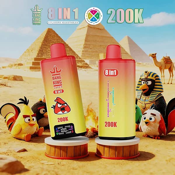 Bang King 200K 8-in-1 adjustable flavors disposable vape &ndash; Strawberry Mango, Strawberry Ice Cream, Banana Ice Cream, Strawberry Lychee