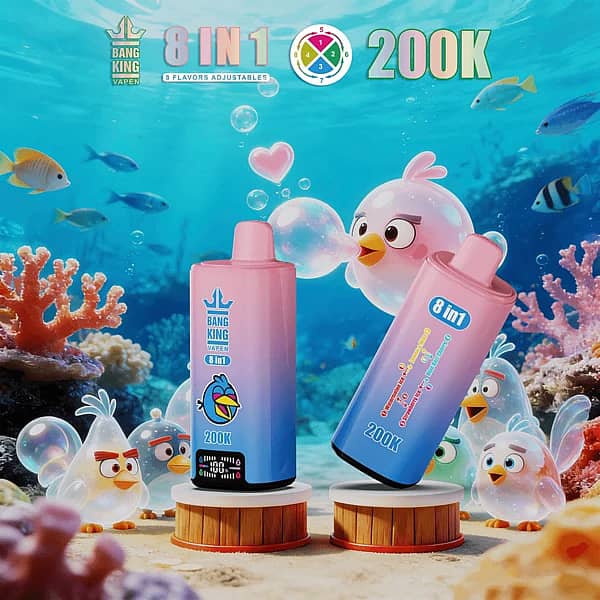 Bang King 200K 8-in-1 adjustable flavors disposable vape &ndash; Watermelon Ice, Lemon Mint, Strawberry Ice, Blue Razz, Blueberry Cherry