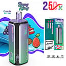 Bang King 250K Quads 4 in 1 disposable vape in Grape Burst, Lychee Ice, Peach Berry, and Kiwi Passion Fruit Guava flavors with retail box packaging