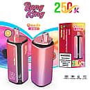Bang King 250K Quads 4 in 1 disposable vape in Lemon Lime, Watermelon Ice, Black Dragon Fruit Strawberry, and Love 66 flavors with product box packaging