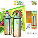 Bang King 250K Quads 4 in 1 disposable vape in Pink Lemonade, Kiwi Passion Fruit Guava, Peach Berry, and Strawberry Banana flavors with product box packaging