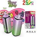 Bang King 250K Quads 4 in 1 disposable vape in Vanilla Cola, Lemon Peach, Strawberry Raspberry Cherry Ice, and Grape Ice flavors with product box packaging