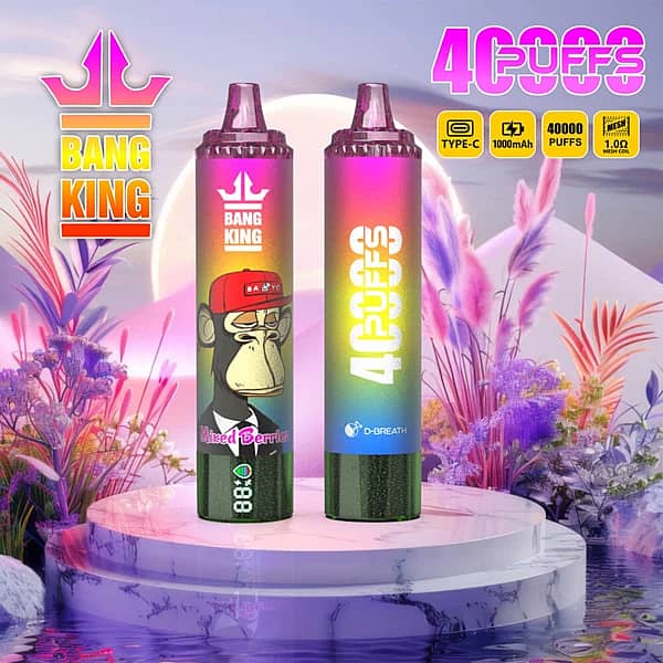 Bang King 40K disposable vape in Mixed Berries flavor with 40000 puffs, Type-C charging, 1000mAh battery, and 1.0&Omega; mesh coil