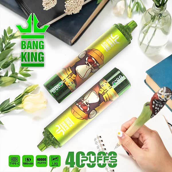 Bang King 40K disposable vape in Strawberry Kiwi flavor with 40000 puffs, Type-C charging, 1000mAh battery, and 1.0&Omega; mesh coil