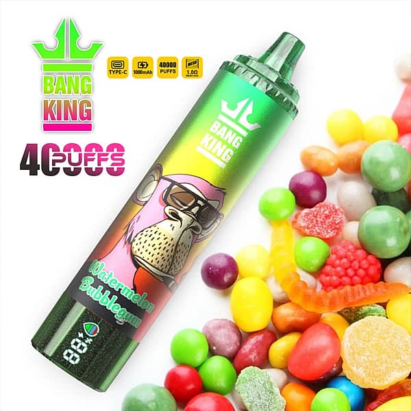 Bang King 40K disposable vape in Watermelon Bubblegum flavor with 40000 puffs, Type-C charging, 1000mAh battery, and 1.0&Omega; mesh coil