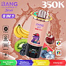 Bang Leader Stoll 350K 8 in 1 disposable vape in Kiwi Dragon Berry, Blueberry Watermelon, Strawberry Banana, and Cherry Ice flavors with up to 350000 puffs, mesh coil, 650mAh battery, and Type-C charging