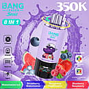Bang Leader Stoll 350K 8 in 1 disposable vape in Watermelon Ice, Strawberry Watermelon, Raspberry Watermelon, and Blueberry Raspberry flavors with up to 350000 puffs, mesh coil, 650mAh battery, and Type-C charging