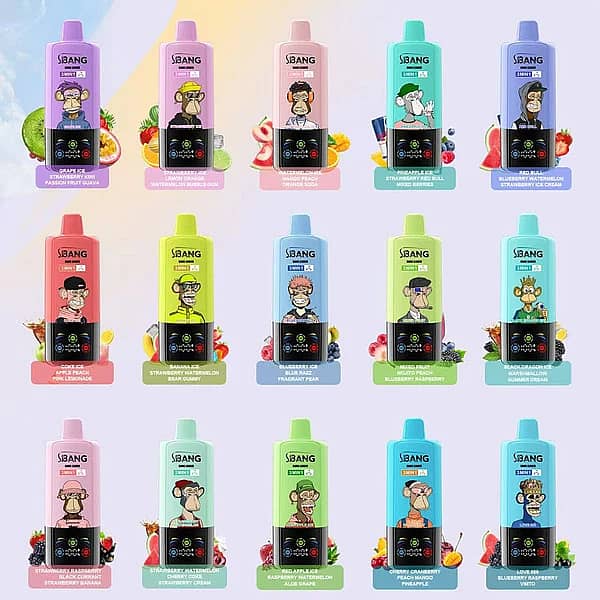 Bang Leader 85K 3 in 1 flavor chart image showing multiple disposable vape flavor combinations, including Grape Ice, Strawberry Kiwi, Passion Fruit Guava, Banana Ice, Blue Razz, Cherry Cranberry, and more