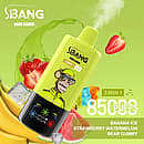 Bang Leader 85K 3 in 1 disposable vape in Banana Ice, Strawberry Watermelon, and Bear Gummy flavors with 85000 puffs and adjustable flavor design