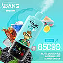 Bang Leader 85K 3 in 1 disposable vape in Black Dragon Ice, Marshmallow, and Summer Dream flavors with 85000 puffs and adjustable flavor design