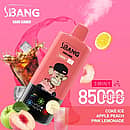 Bang Leader 85K 3 in 1 disposable vape in Coke Ice, Apple Peach, and Pink Lemonade flavors with 85000 puffs and adjustable flavor design