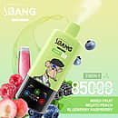 Bang Leader 85K 3 in 1 disposable vape in Mix Fruit, Mojito Peach, and Blueberry Raspberry flavors with 85000 puffs and adjustable flavor design