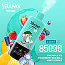 Bang Leader 85K 3 in 1 disposable vape in Pineapple Ice, Strawberry Red Bull, and Mixed Berries flavors with 85000 puffs and adjustable flavor design