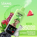 Bang Leader 85K 3 in 1 disposable vape in Red Apple Ice, Raspberry Watermelon, and Aloe Grape flavors with 85000 puffs and adjustable flavor design