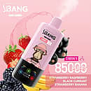 Bang Leader 85K 3 in 1 disposable vape in Strawberry Raspberry, Black Currant, and Strawberry Banana flavors with 85000 puffs and adjustable flavor design