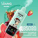 Bang Leader 85K 3 in 1 disposable vape in Strawberry Watermelon, Cherry Coke, and Strawberry Cream flavors with 85000 puffs and adjustable flavor design