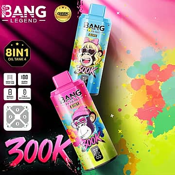 Bang Legend 300K colorful 8-in-1 vape device with modern design