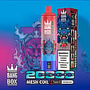 Bang Box 20K disposable vape in Blue Razz Ice flavor with 20000 puffs, mesh coil, Type-C charging, and 850mAh battery
