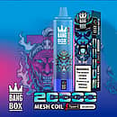 Bang Box 20K disposable vape in Mr Blue flavor with 20000 puffs, mesh coil, Type-C charging, and 850mAh battery