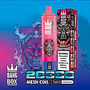Bang Box 20K disposable vape in Raspberry Watermelon flavor with 20000 puffs, mesh coil, Type-C charging, and 850mAh battery