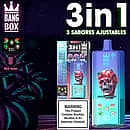 Jednorazowy vape Bang Box 80K 3 w 1 w smakach Triple Berry Ice, Mango Peach i Strawberry Kiwi z 80000 zaciągnięciami, baterią 850 mAh, regulowanym przełączaniem smaków i inteligentnym wyświetlaczem.