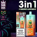 Jednorazowy vape Bang Box 80K 3 w 1 w smakach Tropical Fruit, Strawberry Watermelon i Lemon Peach z 80000 zaciągnięciami, baterią 850 mAh, regulowanym przełączaniem smaków i inteligentnym wyświetlaczem.