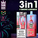 Jednorazowy vape Bang Box 80K 3 w 1 w smakach Watermelon Ice, Red Bull i Strawberry Kiwi z 80000 zaciągnięciami, baterią 850 mAh, regulowanym przełączaniem smaków i inteligentnym wyświetlaczem.