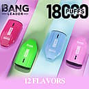 Bang Leader 18K disposable vape main picture with 18000 puffs, compact colorful design, and 12 flavor options