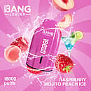 Bang Leader 18K disposable vape in Raspberry Mojito Peach Ice flavor with 18000 puffs, compact portable design, and smooth all-day performance