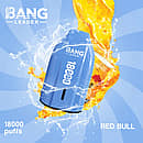 Bang Leader 18K disposable vape in Red Bull flavor with 18000 puffs, compact portable design, and smooth all-day performance