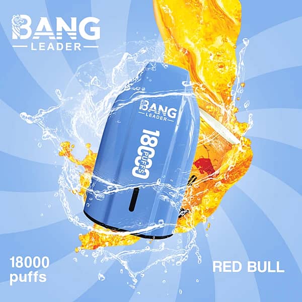 Bang Leader 18K disposable vape in Red Bull flavor with 18000 puffs, compact portable design, and smooth all-day performance