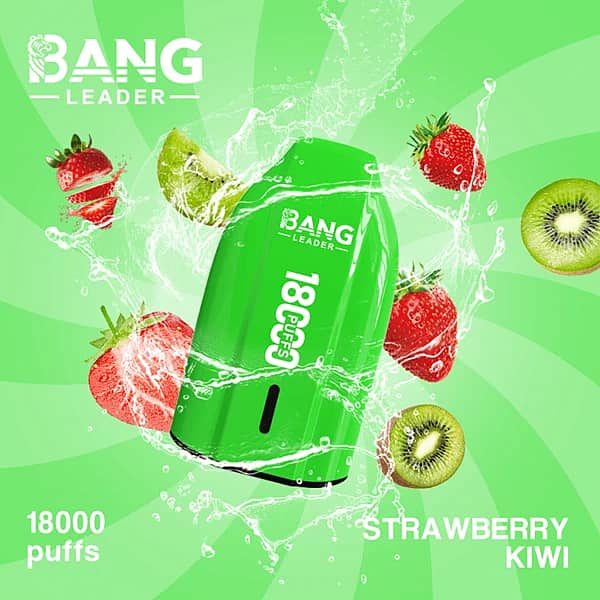 Bang Leader 18K disposable vape in Strawberry Kiwi flavor with 18000 puffs, compact portable design, and smooth all-day performance