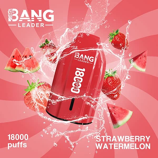 Bang Leader 18K disposable vape in Strawberry Watermelon flavor with 18000 puffs, compact portable design, and smooth all-day performance