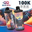 QQ Bang 100K disposable vape in Blueberry Raspberry flavor with 100000 puffs, Type-C charging, 650mAh battery, and dual mesh coil