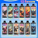 QQ Bang 100K flavors list image showing 12 disposable vape options, including Peach Ice, Watermelon Ice, Mixed Fruits, Mango Peach Watermelon, Strawberry Mamba, Blueberry Raspberry, Grape Ice, Apple Grape, Energy Drink, Love 66, Strawberry Mango, and Blueberry Ice
