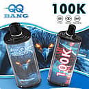 QQ Bang 100K disposable vape main picture with 100000 puffs, Type-C charging, 650mAh battery, dual mesh coil, and premium high-capacity design